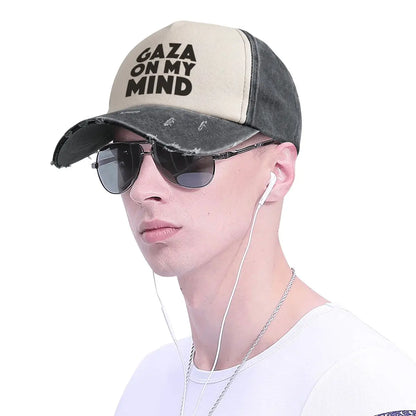 "Gaza On My Mind" Baseball Cap (Ripped Style) - Solidarity unlimited