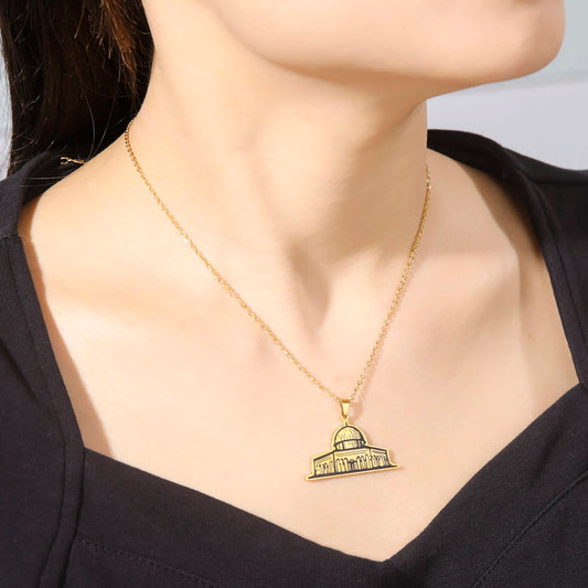 Al-Aqsa Radiance: Stainless Steel Mosque Pendant Necklace