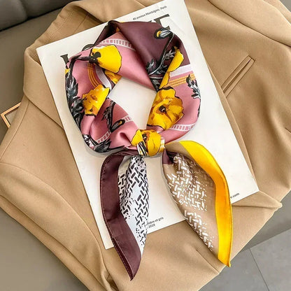 Luxury Silk Square Scarf – Elegant Printed Satin for Women