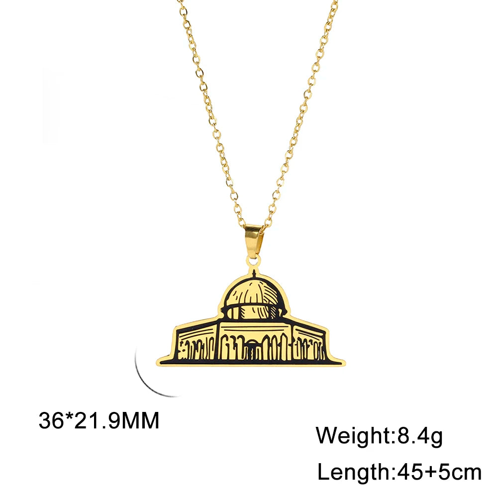 Al-Aqsa Radiance: Stainless Steel Mosque Pendant Necklace