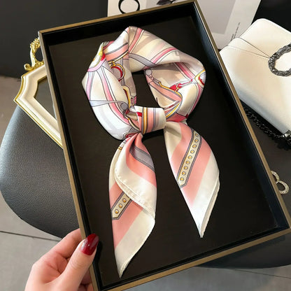 Luxury Silk Square Scarf – Elegant Printed Satin for Women