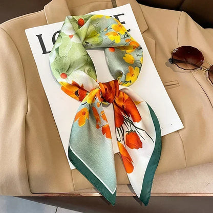 Luxury Silk Square Scarf – Elegant Printed Satin for Women