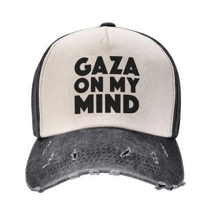 "Gaza On My Mind" Baseball Cap (Ripped Style) - Solidarity unlimited