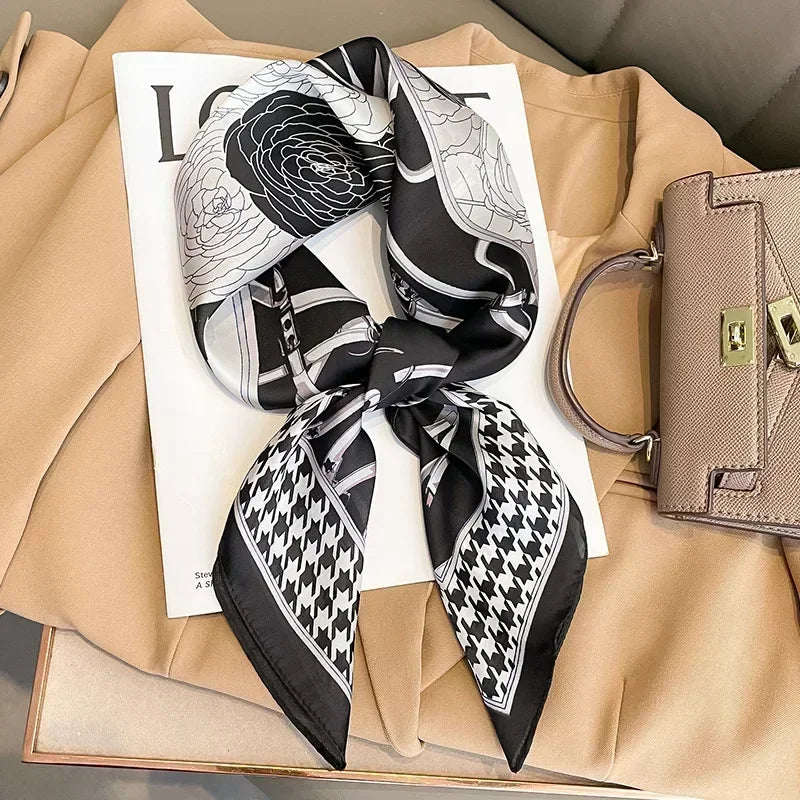 Luxury Silk Square Scarf – Elegant Printed Satin for Women