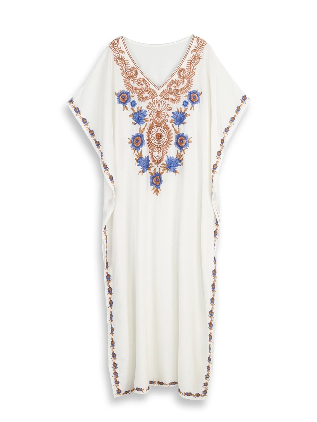 Casablanca Summer - Embroidered Maxi Kaftan: Moroccan Elegance