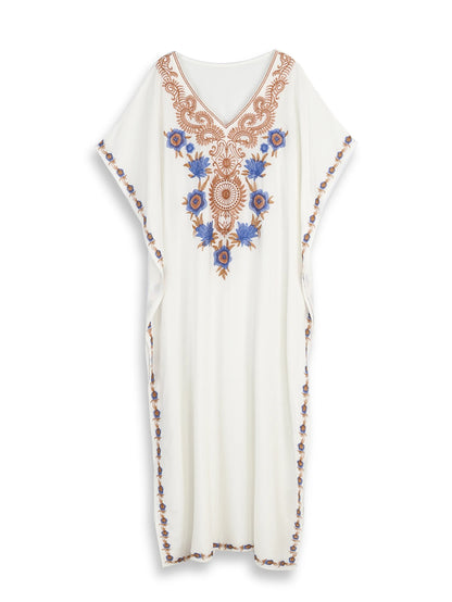 Casablanca Summer - Embroidered Maxi Kaftan: Moroccan Elegance