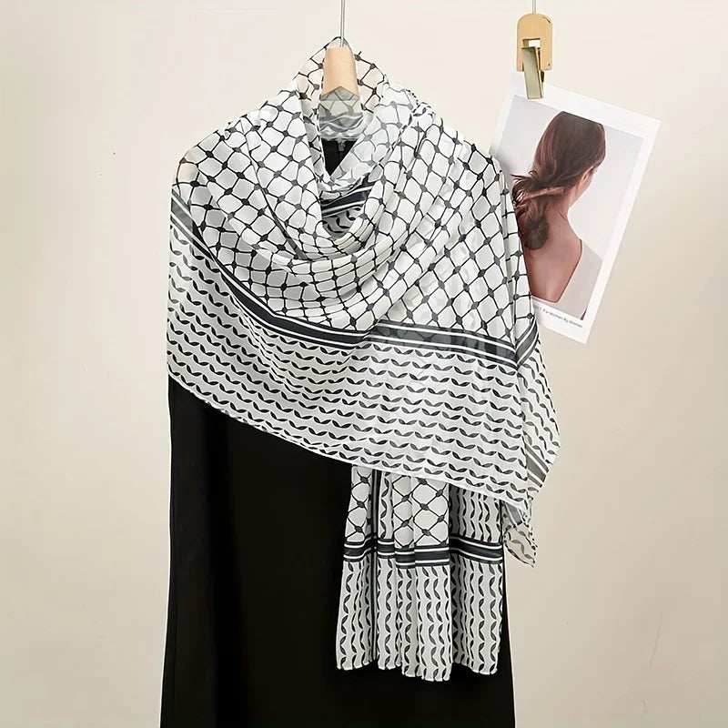 Palestinian Pride Chiffon Kufeyeh (Keffiyeh) -  Authentic Traditional Design