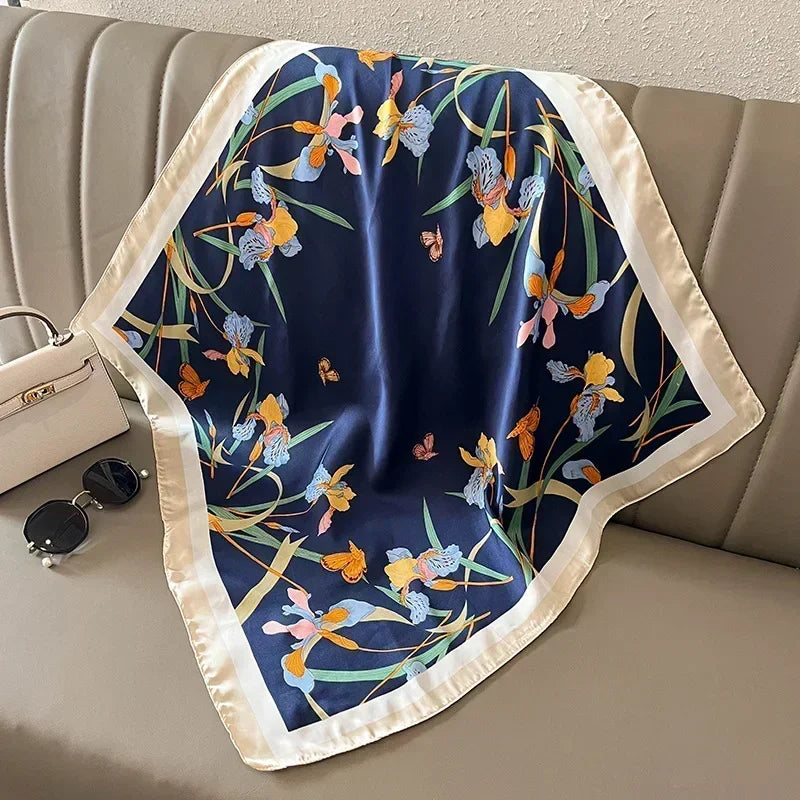 Luxury Silk Square Scarf – Elegant Printed Satin for Women