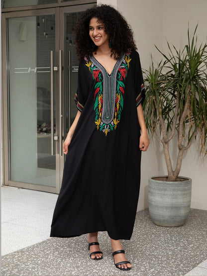 Tripoli Midnight - Light Embroidered Kaftan (coverup)