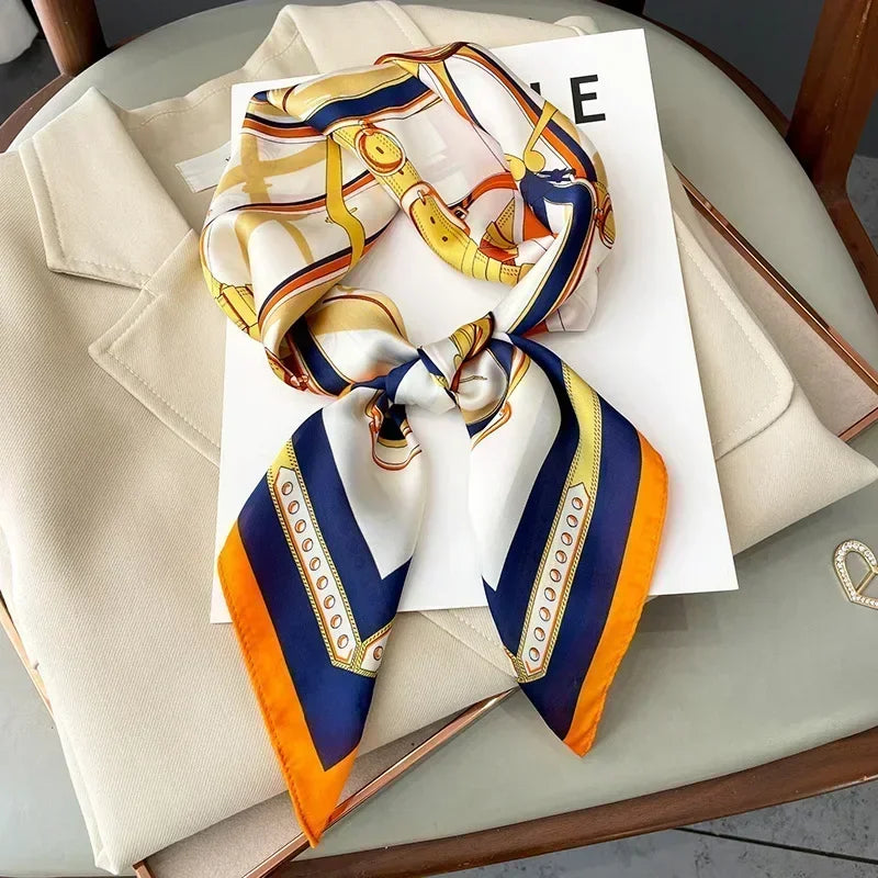 Luxury Silk Square Scarf – Elegant Printed Satin for Women