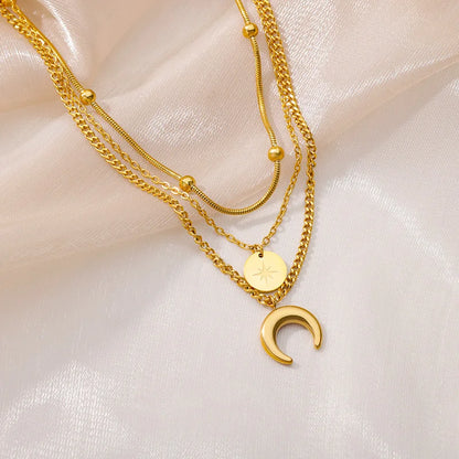 Lunar Elegance: Moon Pendant Necklace - Gold Plated Multilayer Chain