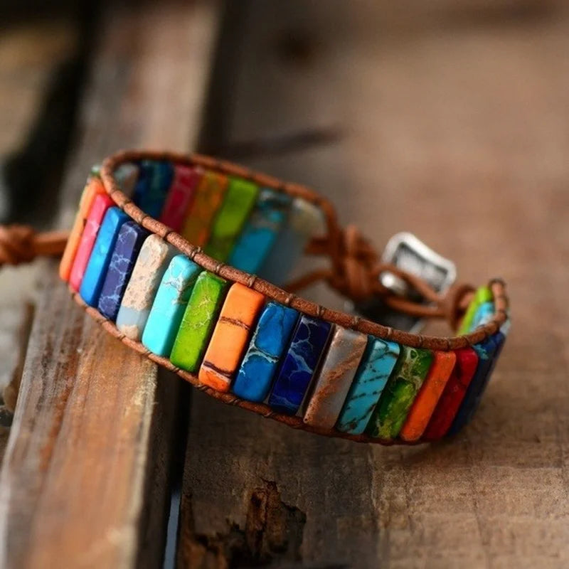 Aswan Mirage - Multicolor Natural Gem Leather Bracelet