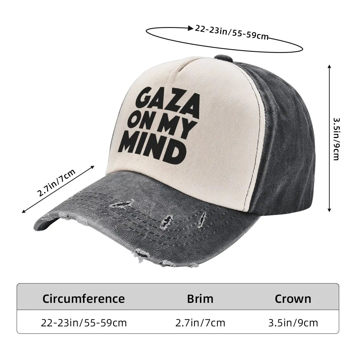 "Gaza On My Mind" Baseball Cap (Ripped Style) - Solidarity unlimited