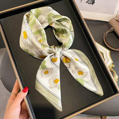 Luxury Silk Square Scarf – Elegant Printed Satin for Women