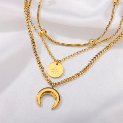 Lunar Elegance: Moon Pendant Necklace - Gold Plated Multilayer Chain