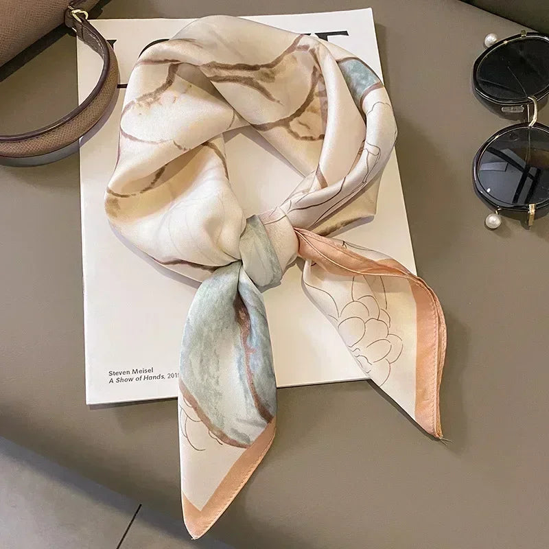 Luxury Silk Square Scarf – Elegant Printed Satin for Women