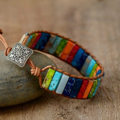 Aswan Mirage - Multicolor Natural Gem Leather Bracelet