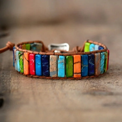 Aswan Mirage - Multicolor Natural Gem Leather Bracelet