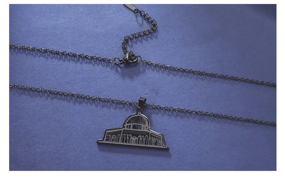 Al-Aqsa Radiance: Stainless Steel Mosque Pendant Necklace