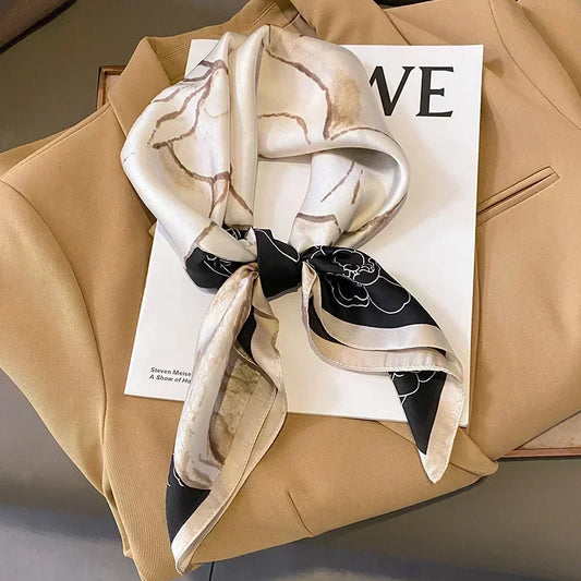 Luxury Silk Square Scarf – Elegant Printed Satin for Women