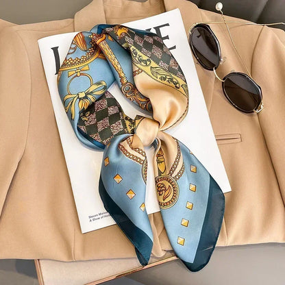 Luxury Silk Square Scarf – Elegant Printed Satin for Women