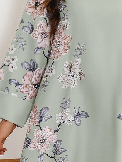 Floral Beaded Chiffon Abaya – Saudi-Inspired Long Robe Dress