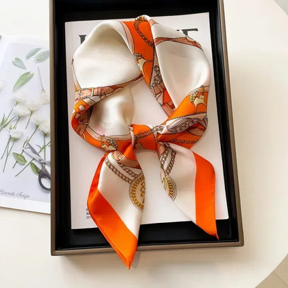 Luxury Silk Square Scarf – Elegant Printed Satin for Women