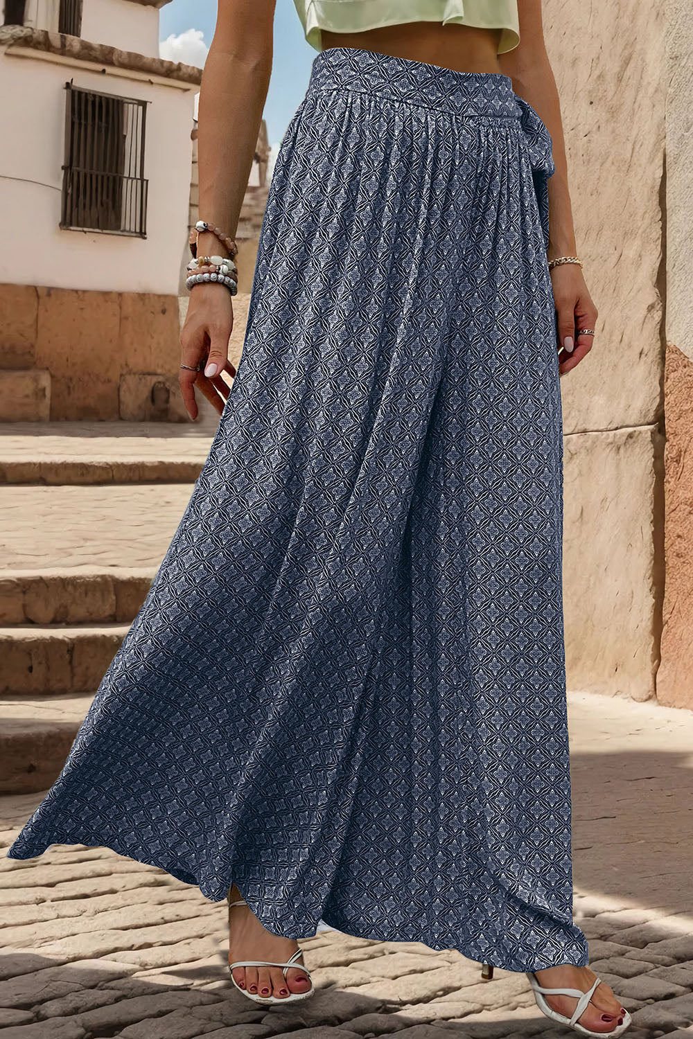 Marrakesh Mosaic - Printed Tied Wide Leg Pants