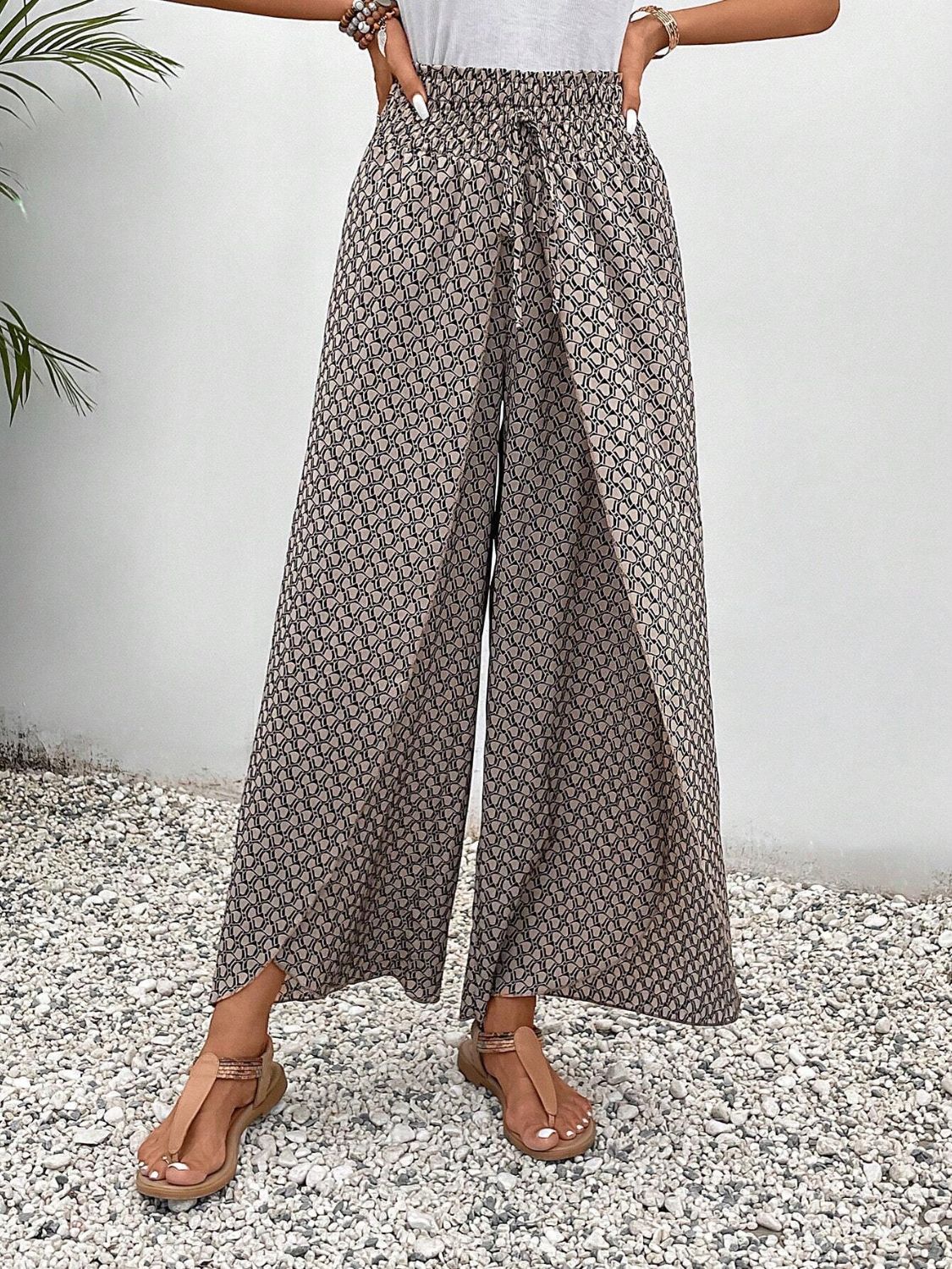 Tied Printed Wide Leg Pants - Horan Gardens