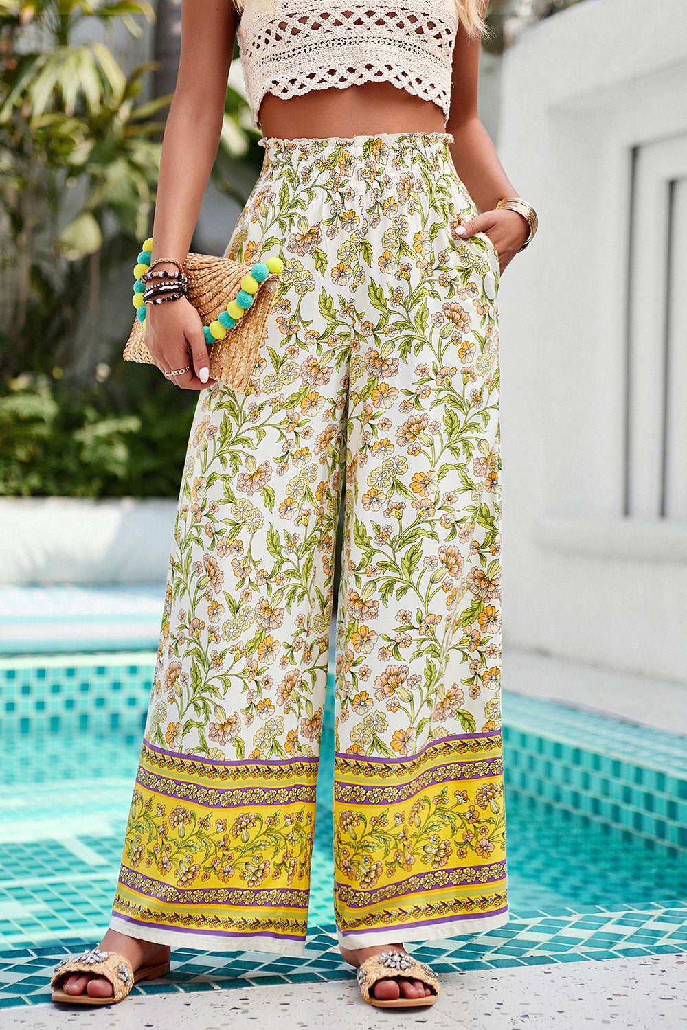 Shiraz Meadows - Printed High Waist Wide Leg Pants