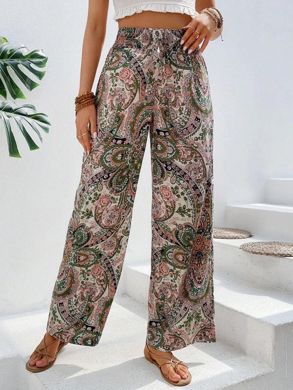 Mesopotamian Meadows - Paisley Printed Wide Leg Pants