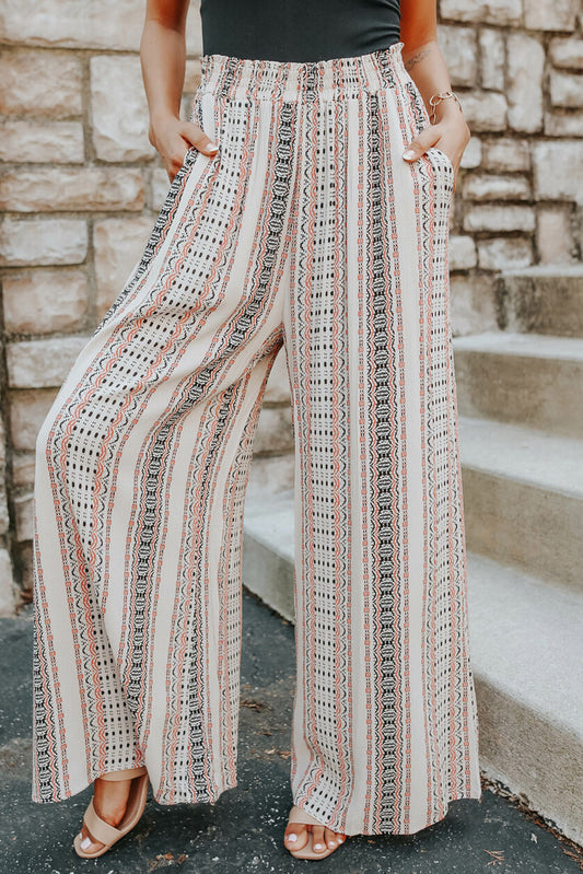 Byblos Breeze - Geometric Shirred Wide Leg Pants