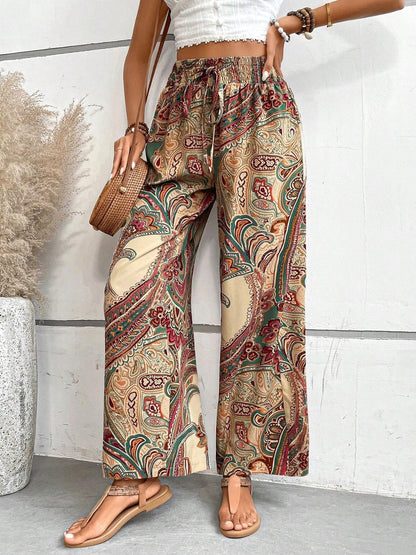 Mesopotamian Meadows - Paisley Printed Wide Leg Pants