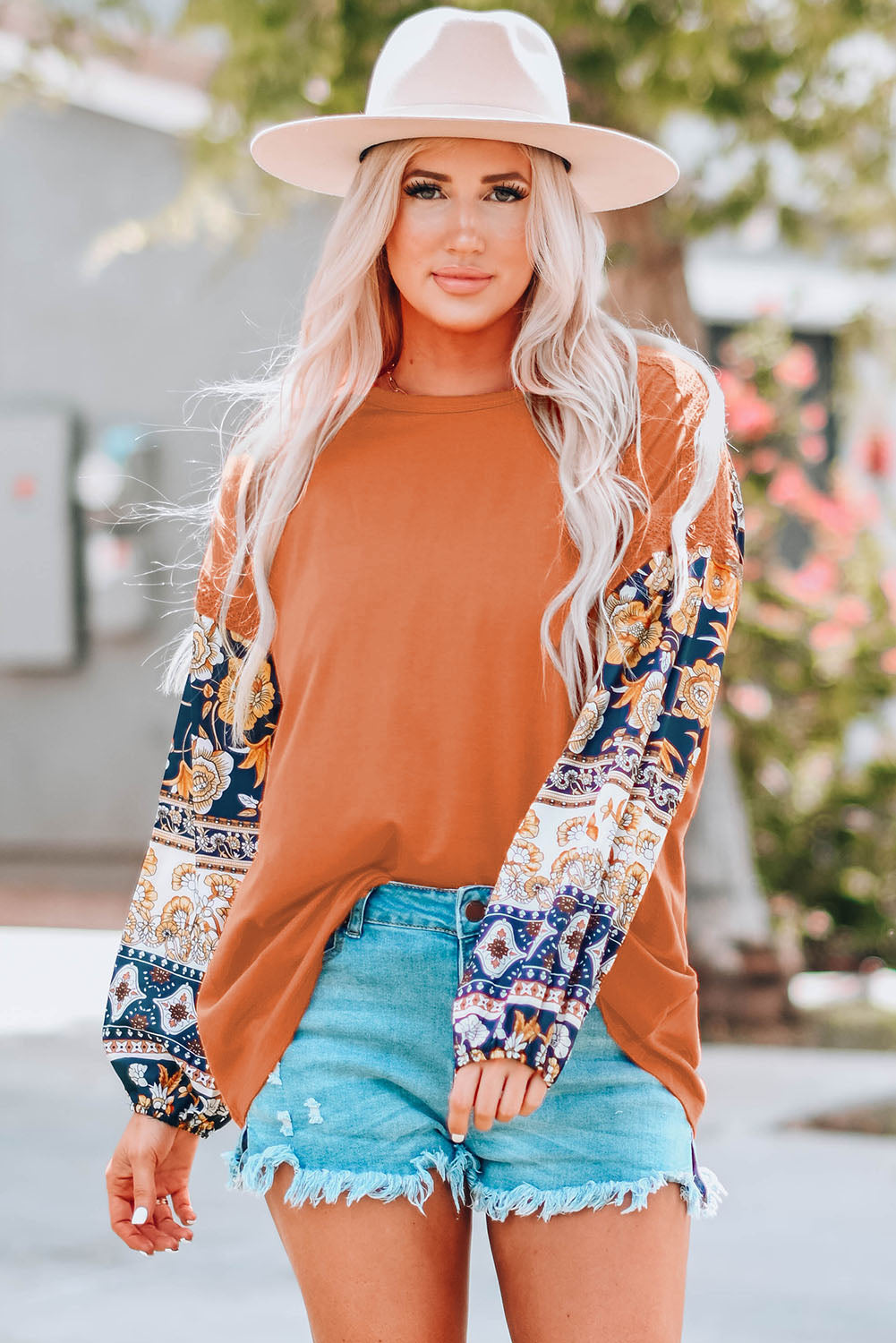 Jericho Bloom Boho Balloon Sleeve Top with Lace Details