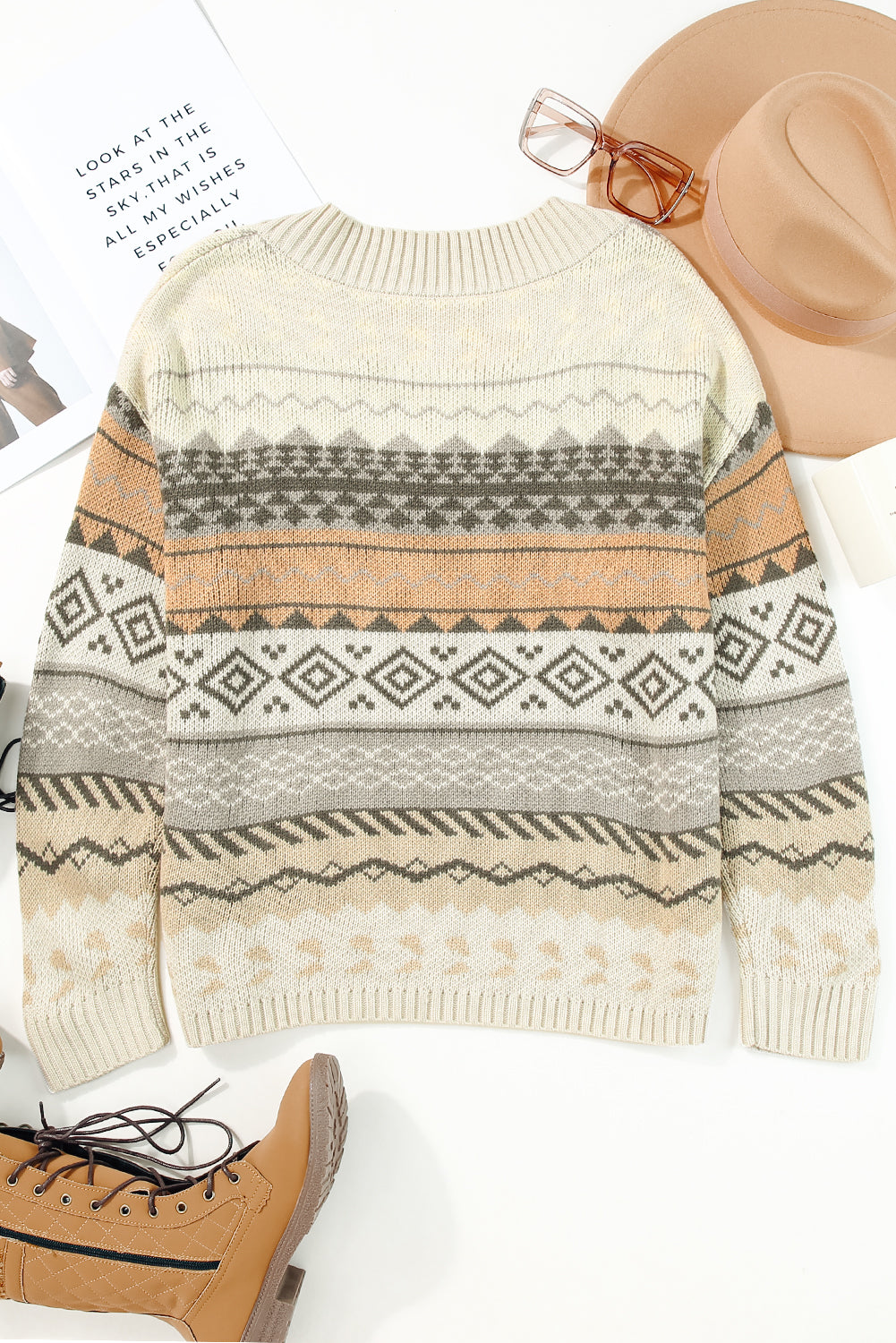 Khaki Marrakech Ribbed Knitted V Neck Sweater