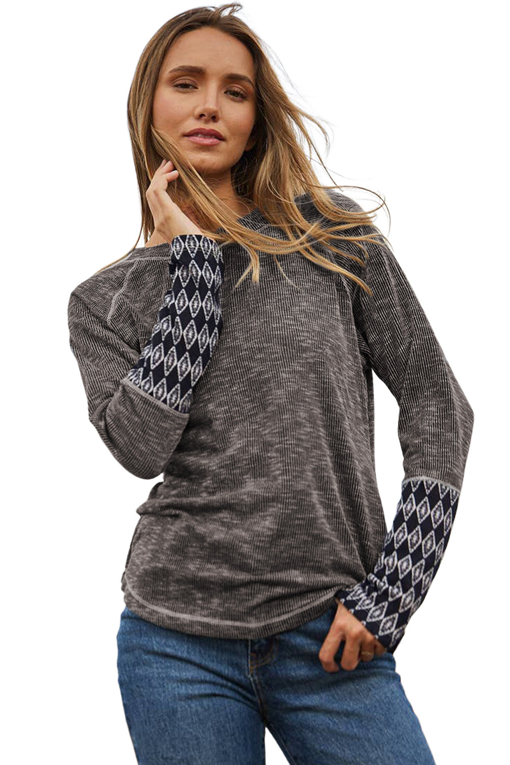 Granite Damascus Ribbed Long Sleeve Top