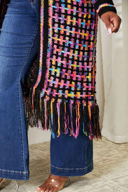 Chouf Melody - Multicolored Open Front Fringe Hem Cardigan