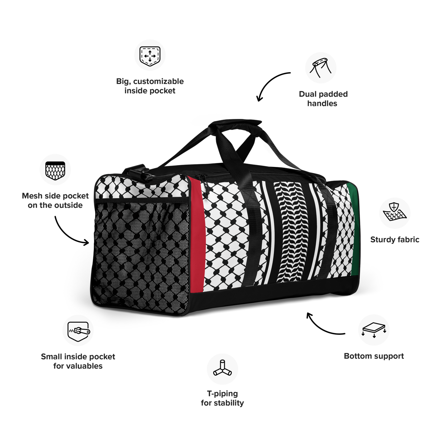 Palestinian Keffiyeh Premium Duffle Bag – Solidarity Edition