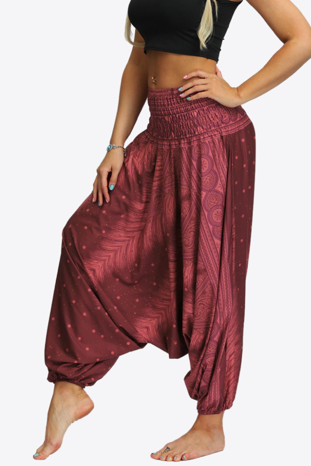 Umayyad Splendor - Printed Smocked Waist Harem Pants