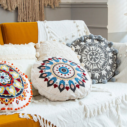 Marrakech Mirage Hand-Embroidered Round Pillow Cover