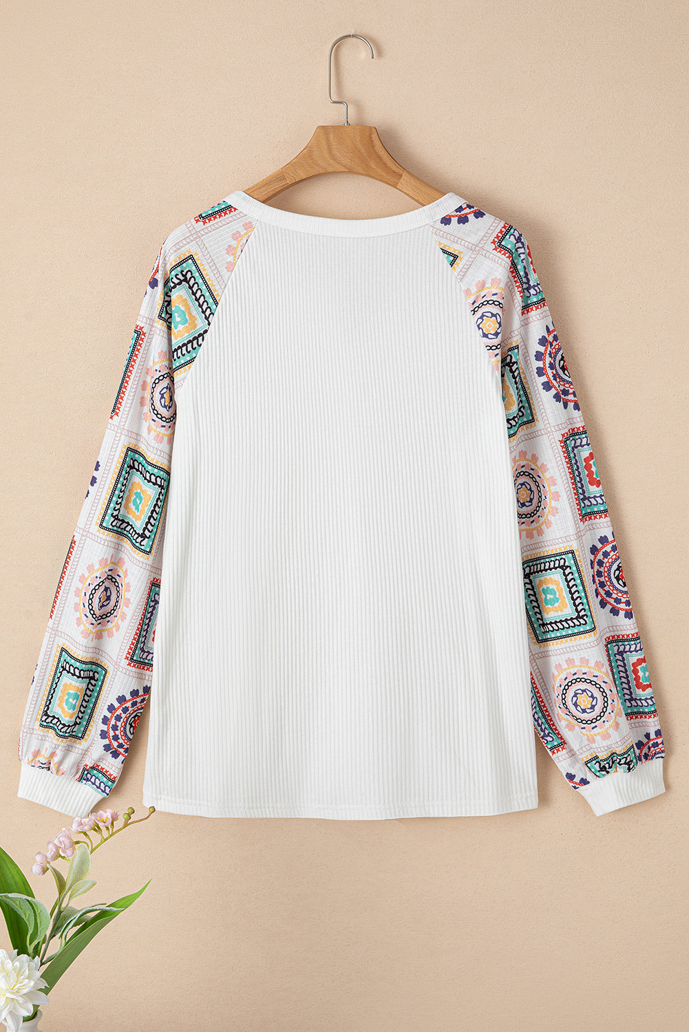 Multicolor Aztec Print Raglan Sleeve Henley Sweatshirt