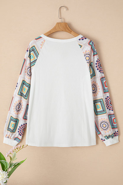 Multicolor Aztec Print Raglan Sleeve Henley Sweatshirt