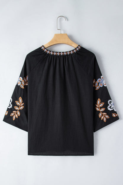 Tripoli Twilight | Floral Embroidered V-Neck Blouse