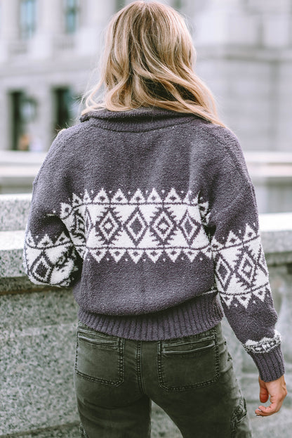 Slate Mirage Geometric Quarter Zip Pullover Sweater