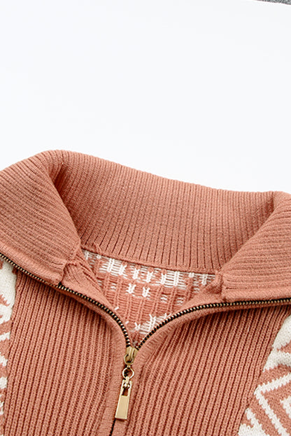 Rose Desert Geometry Quarter Zip Sweater