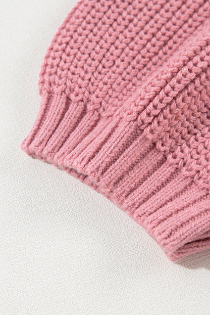 Pink Cable Knit Short Sleeve Sweater - Haifa Breeze