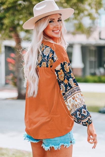 Jericho Bloom Boho Balloon Sleeve Top with Lace Details