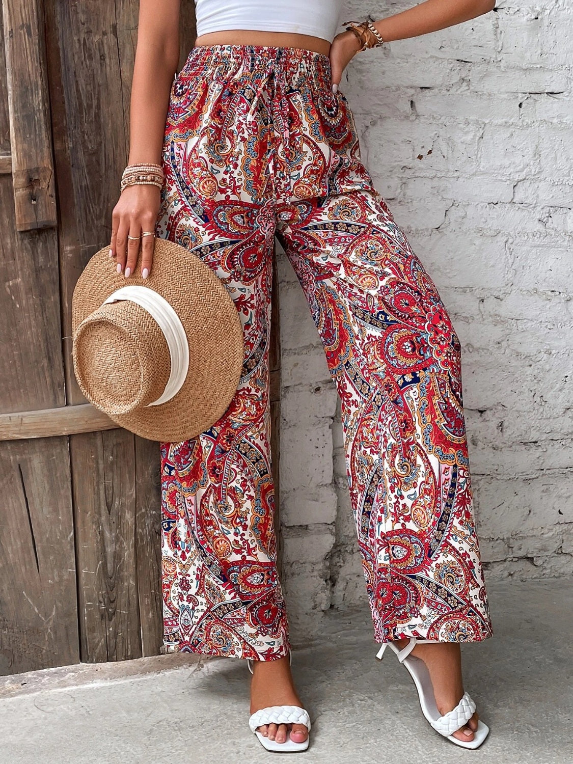 Mesopotamian Meadows - Paisley Printed Wide Leg Pants