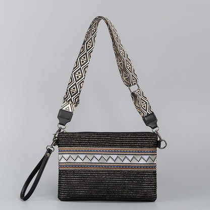 Madaba Mosaic | Geometric Straw Weave Crossbody Bag