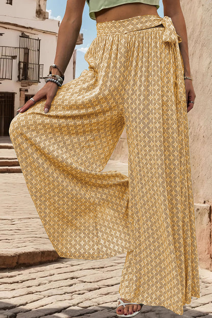 Marrakesh Mosaic - Printed Tied Wide Leg Pants